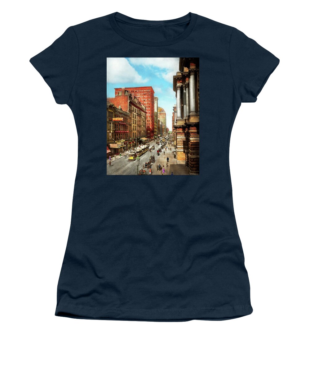 Chicago Women's T-Shirt featuring the photograph City - Chicago IL - Randolph St 1900 by Mike Savad