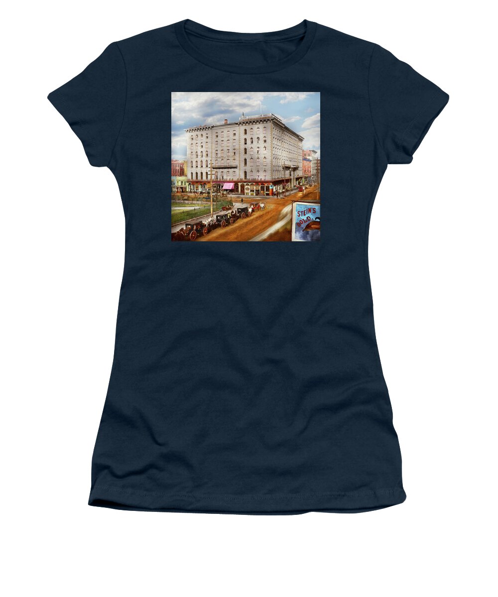 Chicago Women's T-Shirt featuring the photograph City - Chicago, IL - The Sherman House II 1868 by Mike Savad