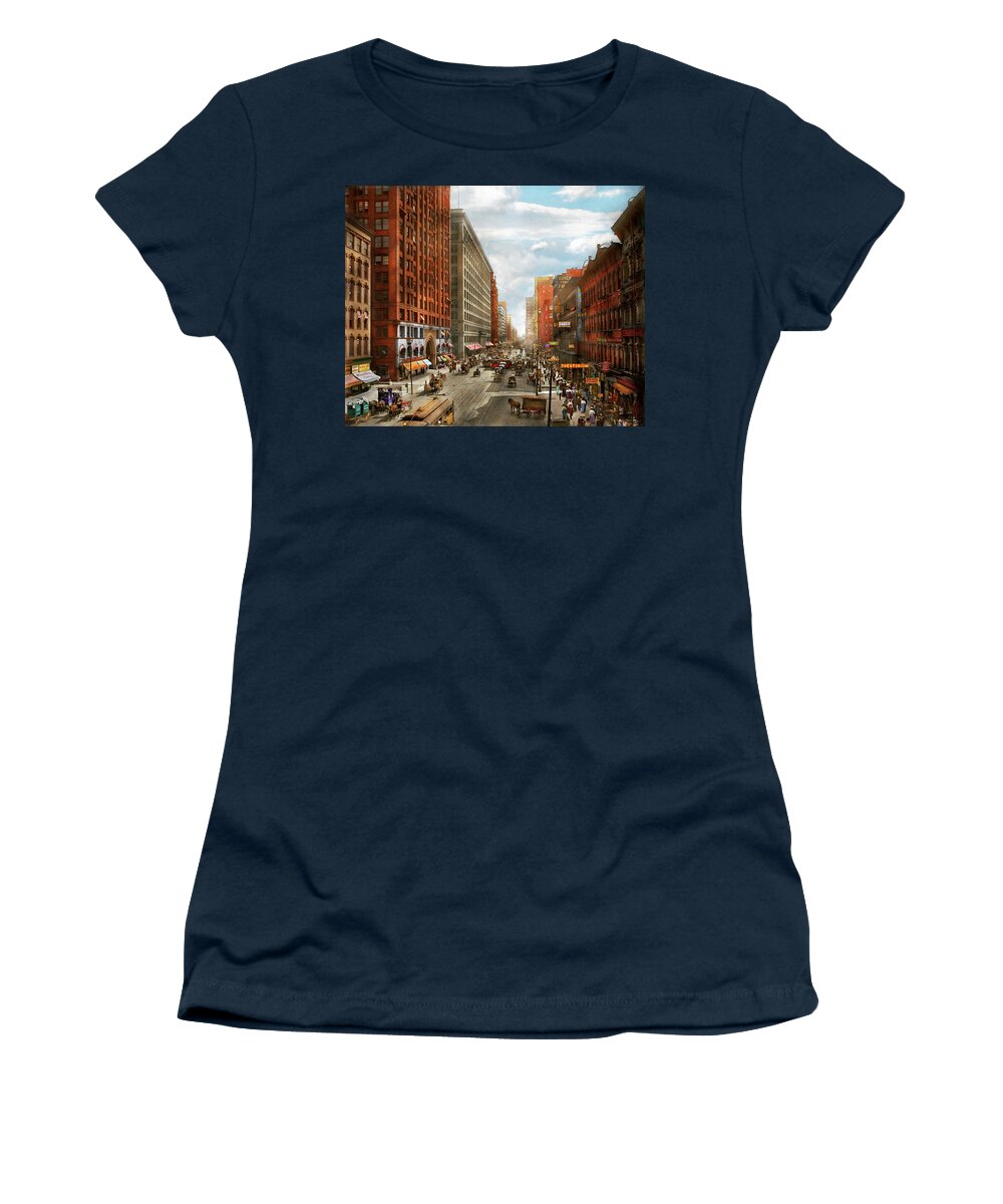 Chicago Women's T-Shirt featuring the photograph City - Chicago IL - The view from Lake Street 1907 by Mike Savad
