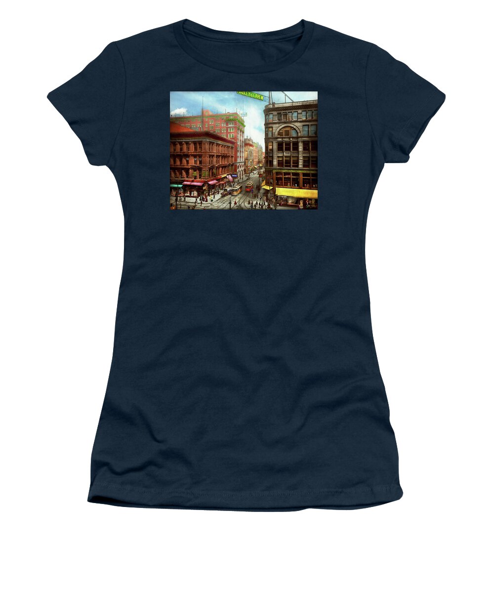 Cincinnati Women's T-Shirt featuring the photograph City - Cincinnati, OH - The heart of the city 1907 by Mike Savad