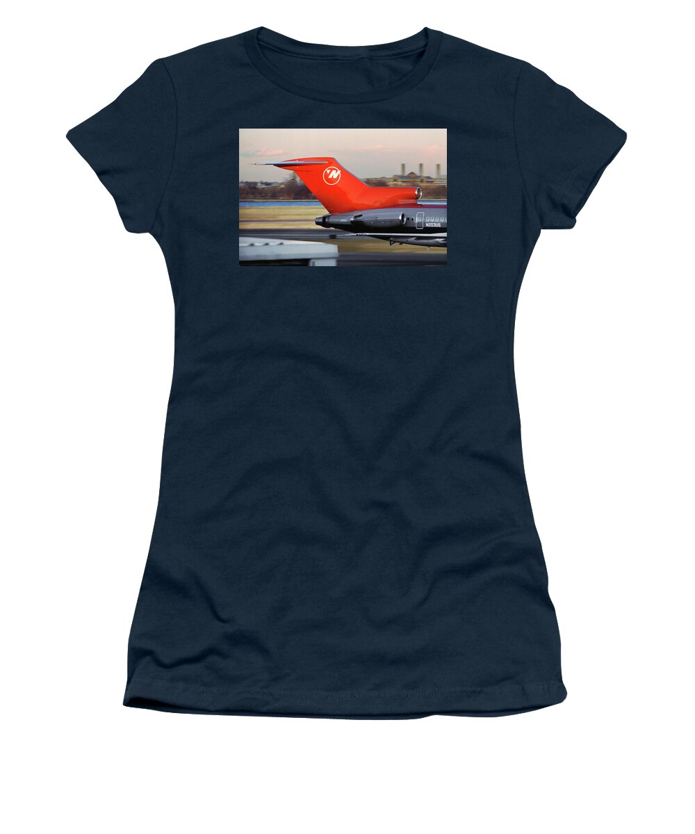 Northwest Airlines Women's T-Shirt featuring the photograph Classic Northwest Airlines Boeing 727 by Erik Simonsen