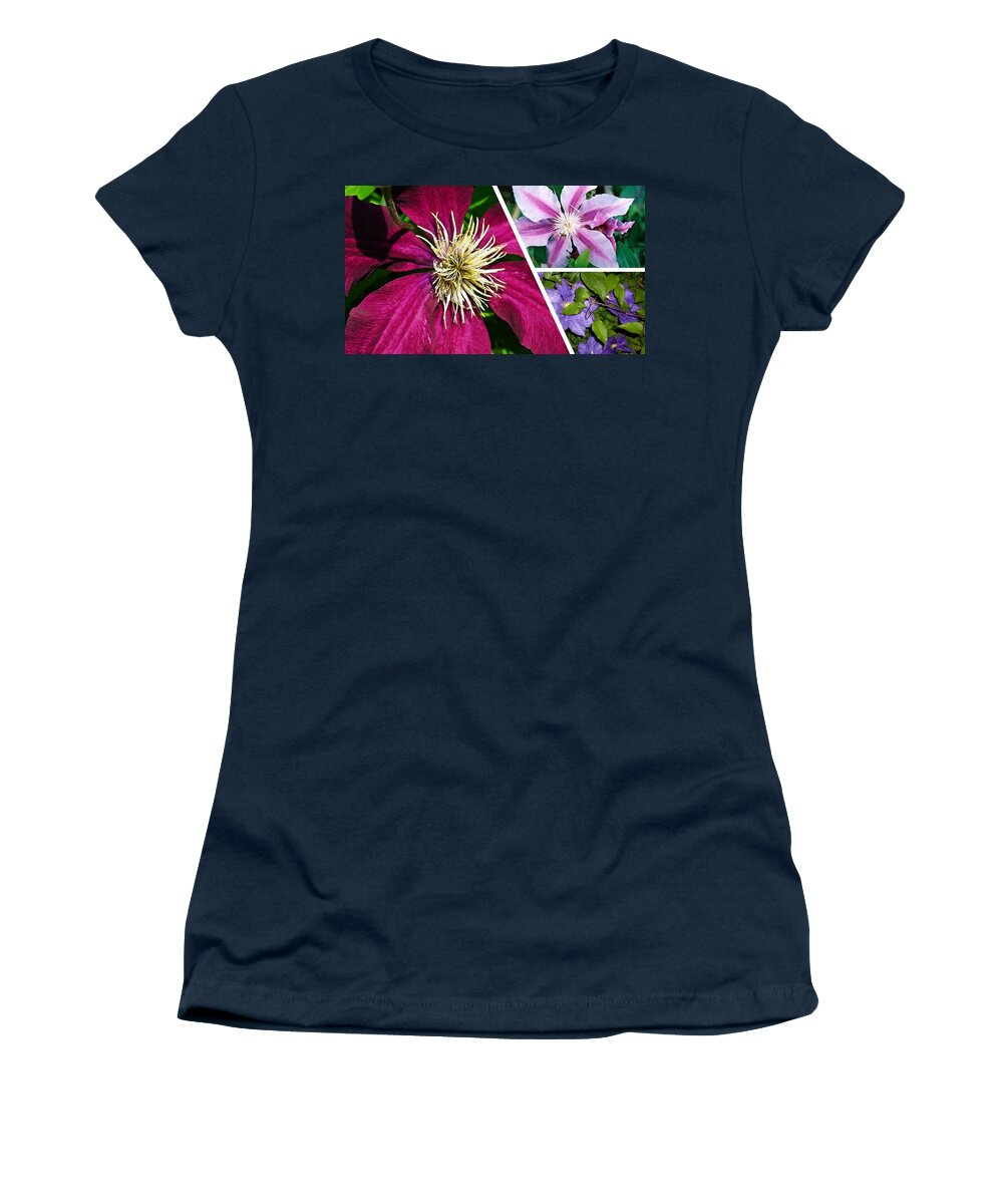 Clematis Women's T-Shirt featuring the photograph Clematis Blossoms by Nancy Ayanna Wyatt