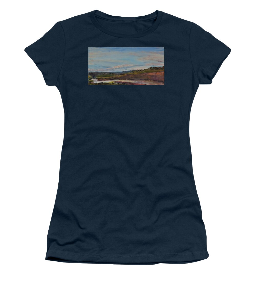  Plein Air Women's T-Shirt featuring the painting Cliffs on the Little Missouri by Helen Campbell