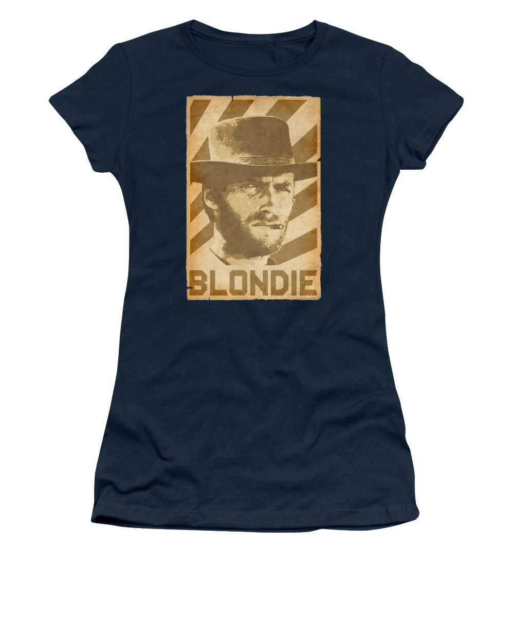 Clint Women's T-Shirt featuring the digital art Clint Eastwood Blondie Retro Propaganda by Filip Schpindel