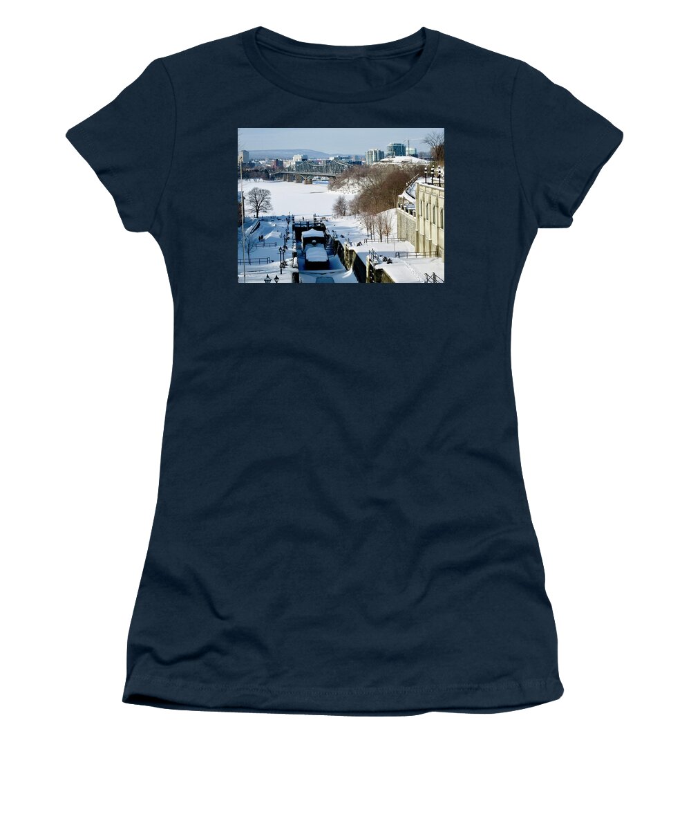 Canal Women's T-Shirt featuring the photograph Closed for the WInter by Stephanie Moore