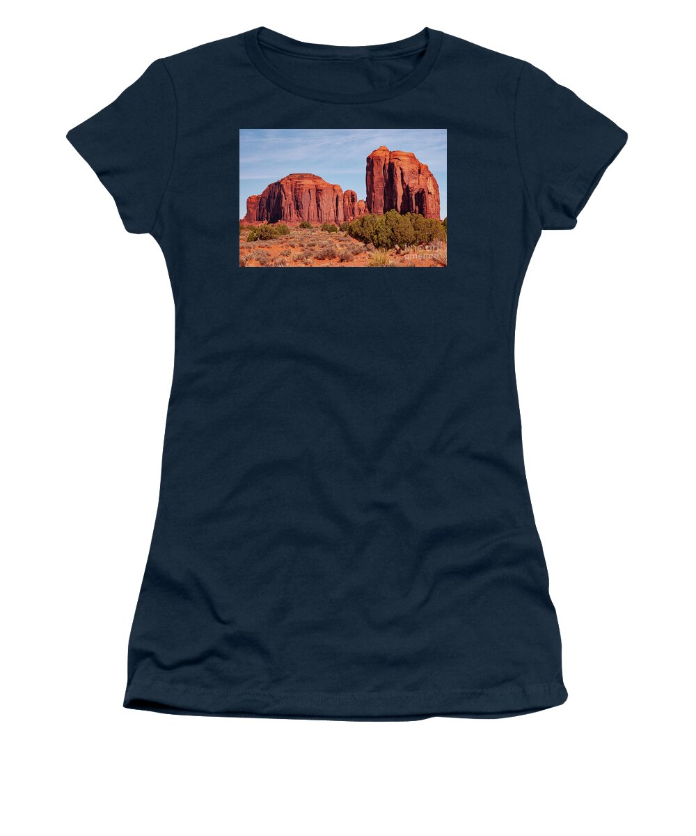 Monument Valley Women's T-Shirt featuring the photograph Cly and Elephant Buttes by Bob Phillips
