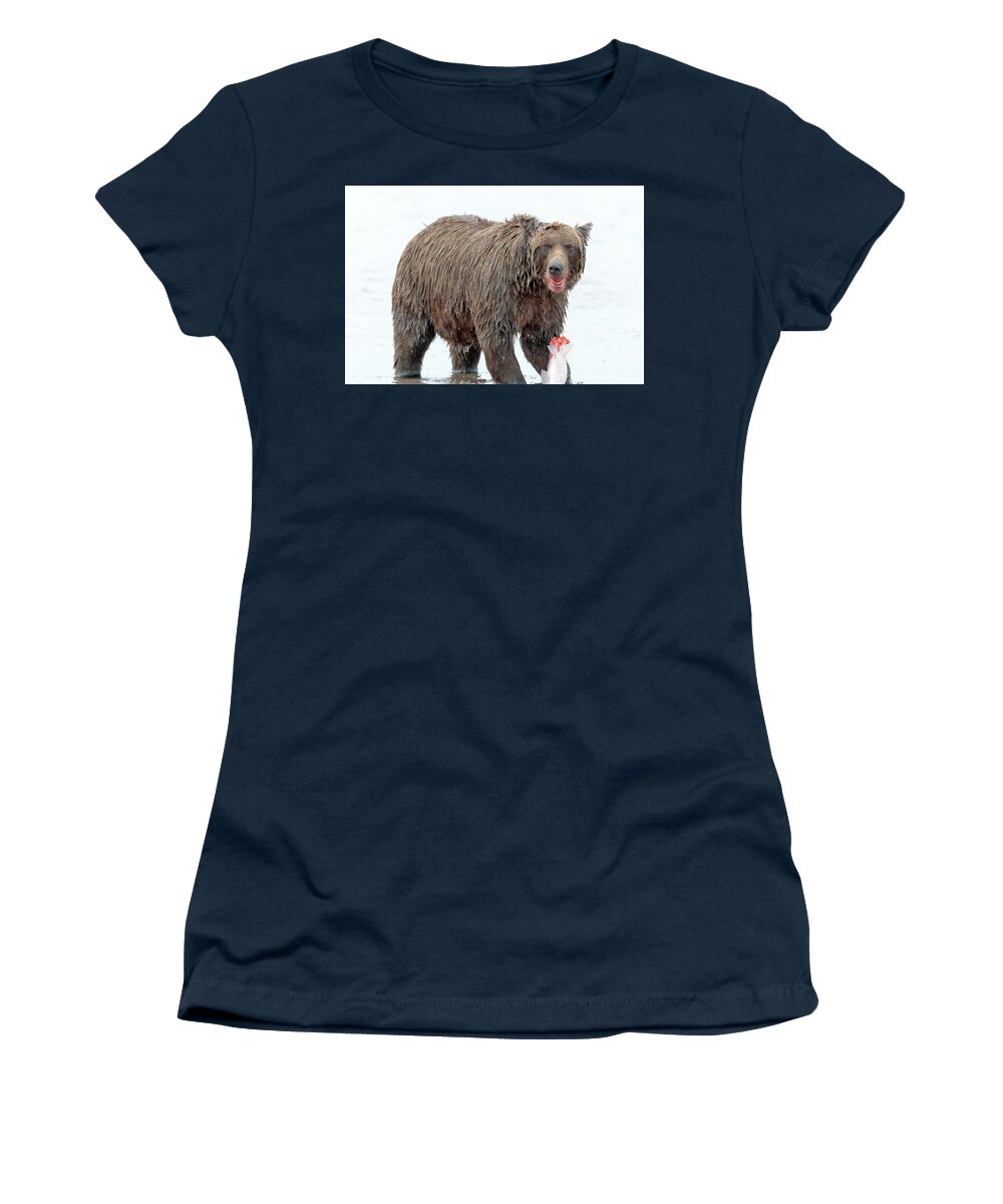 Coastal Women's T-Shirt featuring the photograph Coastal Brown Bear eating Salmon by Gary Langley