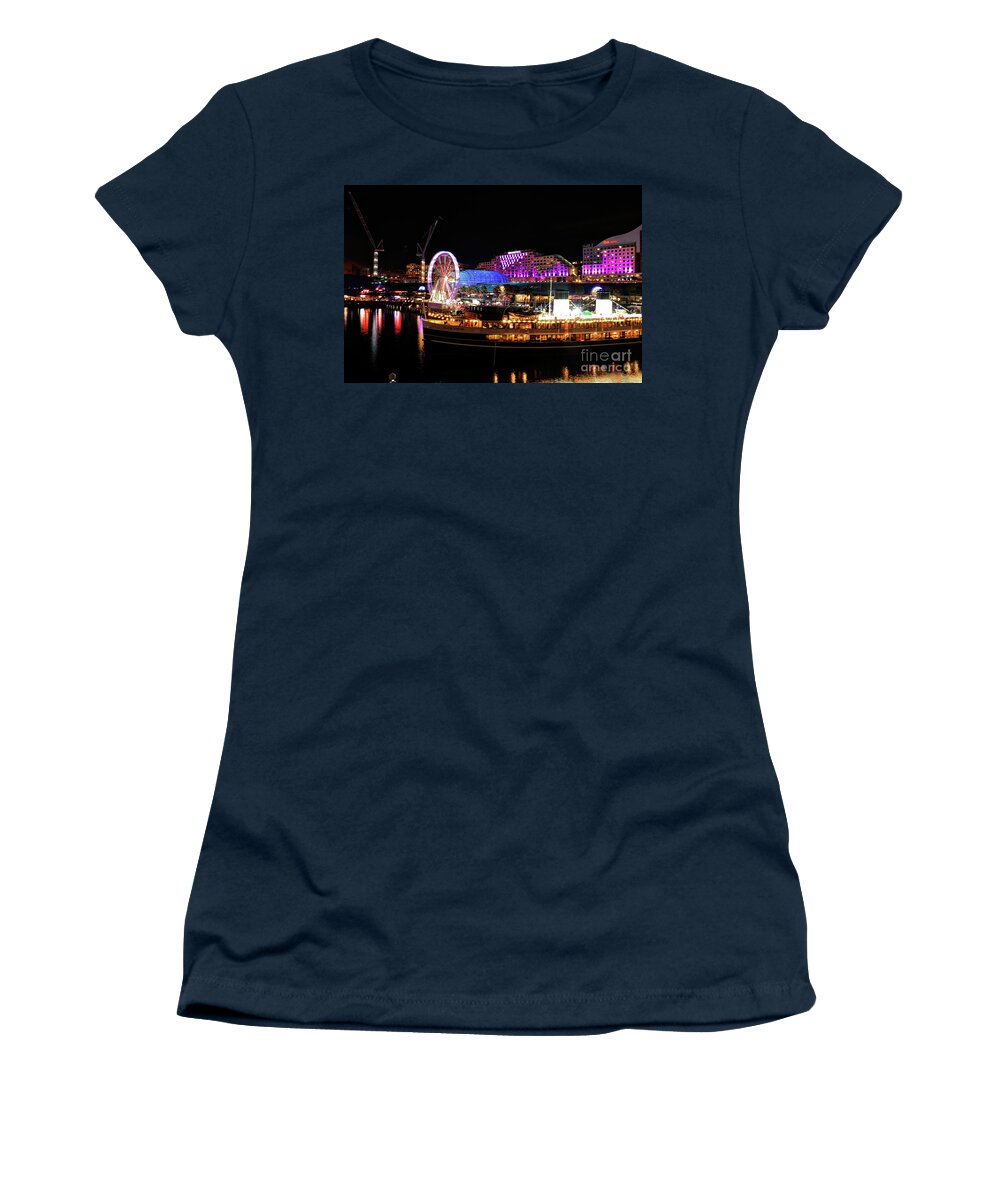 Cityscape Women's T-Shirt featuring the photograph Cockle Bay in VIVID Reflections by Diana Mary Sharpton