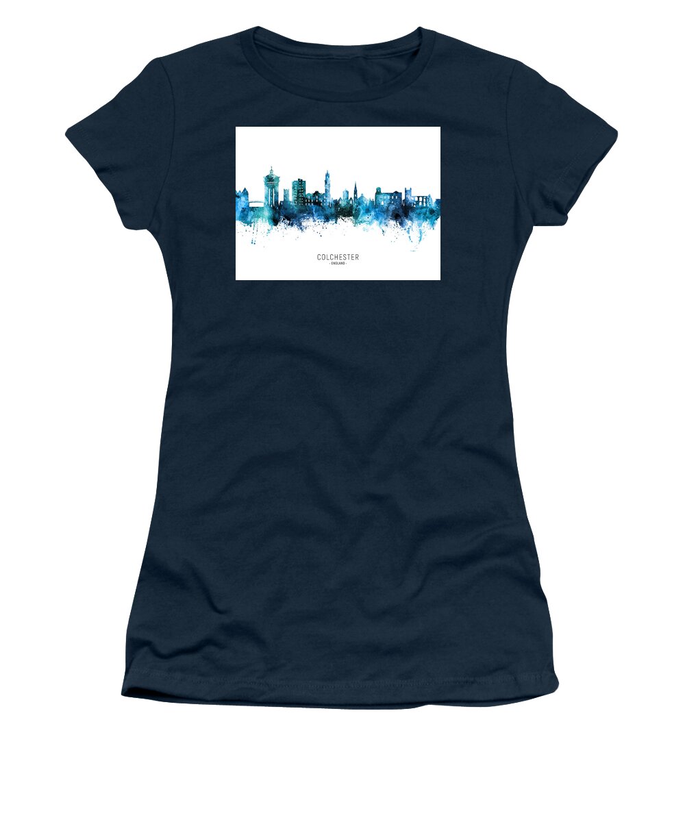 Colchester Women's T-Shirt featuring the digital art Colchester England Skyline #39 by Michael Tompsett