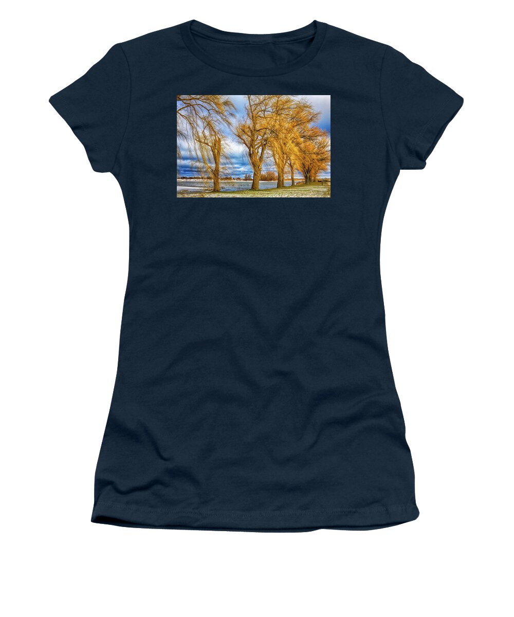 Windy Women's T-Shirt featuring the photograph Cold windy day by Tatiana Travelways
