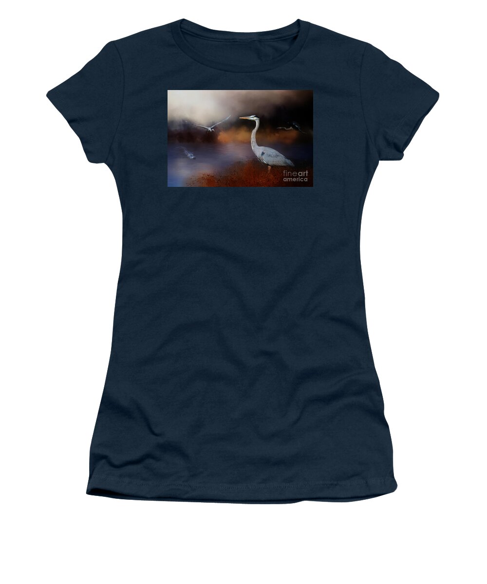 Florida Everglads National Park Women's T-Shirt featuring the mixed media Collection of Great Blue Heron by Ed Taylor