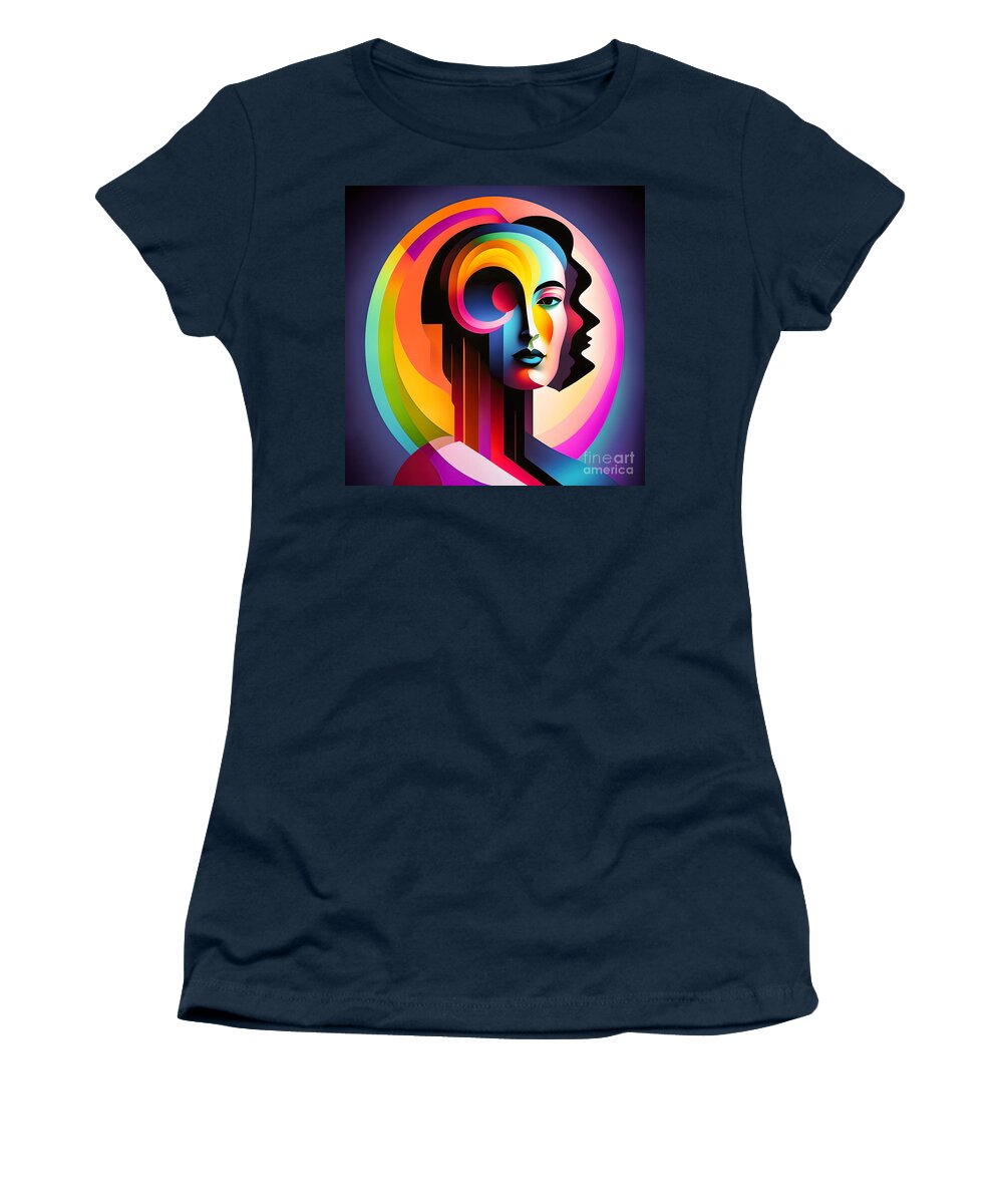Portrait Women's T-Shirt featuring the digital art Colourful Abstract Surreal Portrait - 3 by Philip Preston