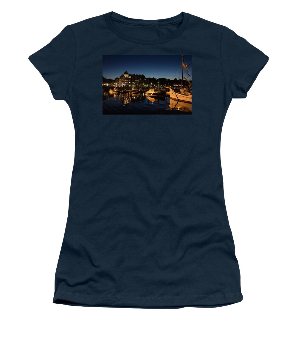 Conanicut Women's T-Shirt featuring the photograph Conanicut Marina at Night by Denise Kopko