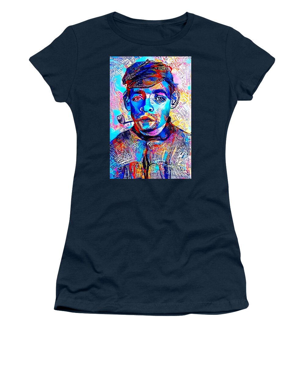 Wingsdomain Women's T-Shirt featuring the photograph Contemporary Urban Van Gogh Head of a Young Man With A Pipe 20211011 by Wingsdomain Art and Photography