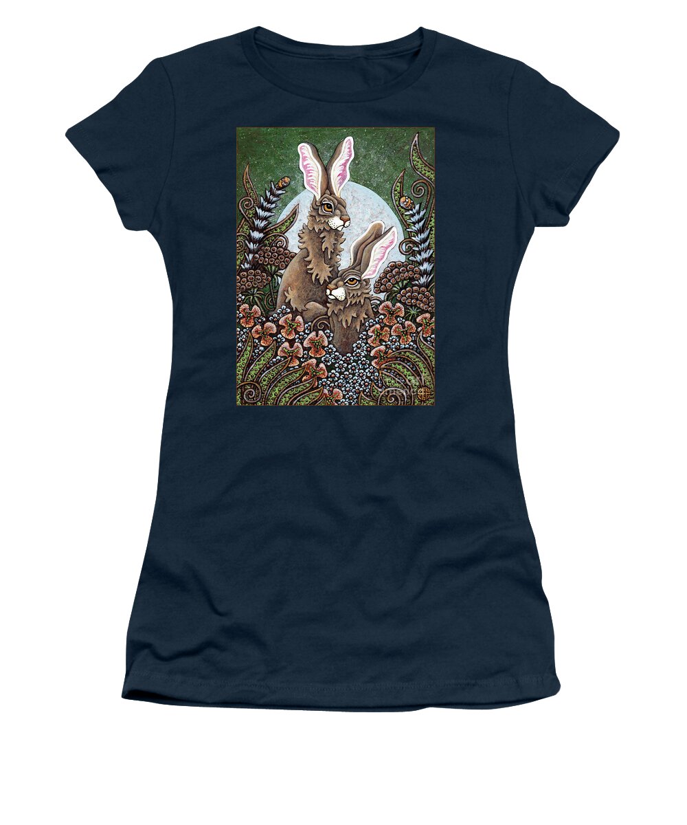 Hare Women's T-Shirt featuring the painting Cool Moon Conspirators by Amy E Fraser