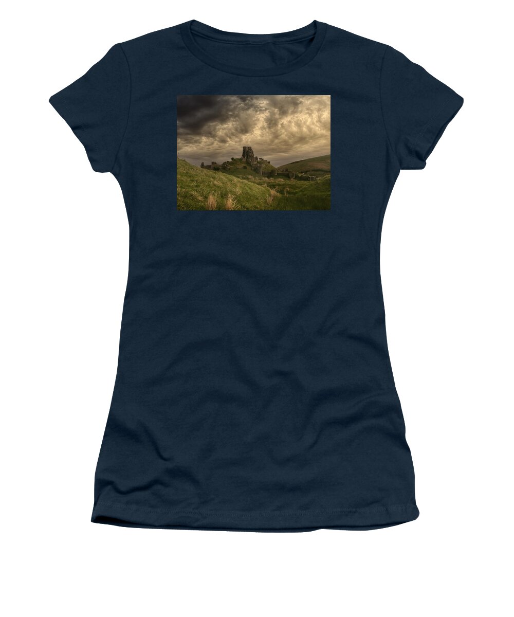 Corfe Castle Women's T-Shirt featuring the photograph Corfe Castle by Nop Briex