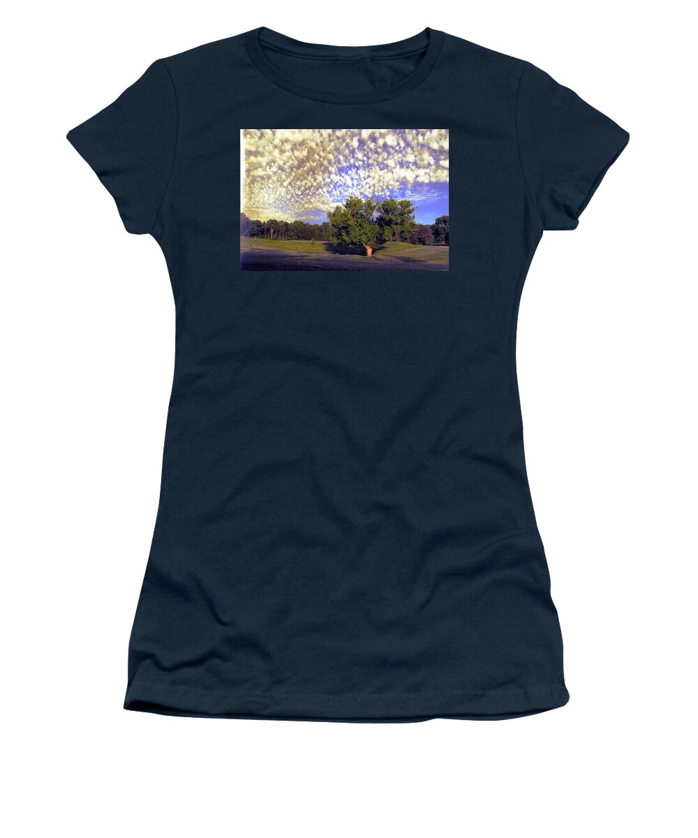 Cloud Art Women's T-Shirt featuring the photograph Cottonball Clouds on Golf Course by Stacie Siemsen