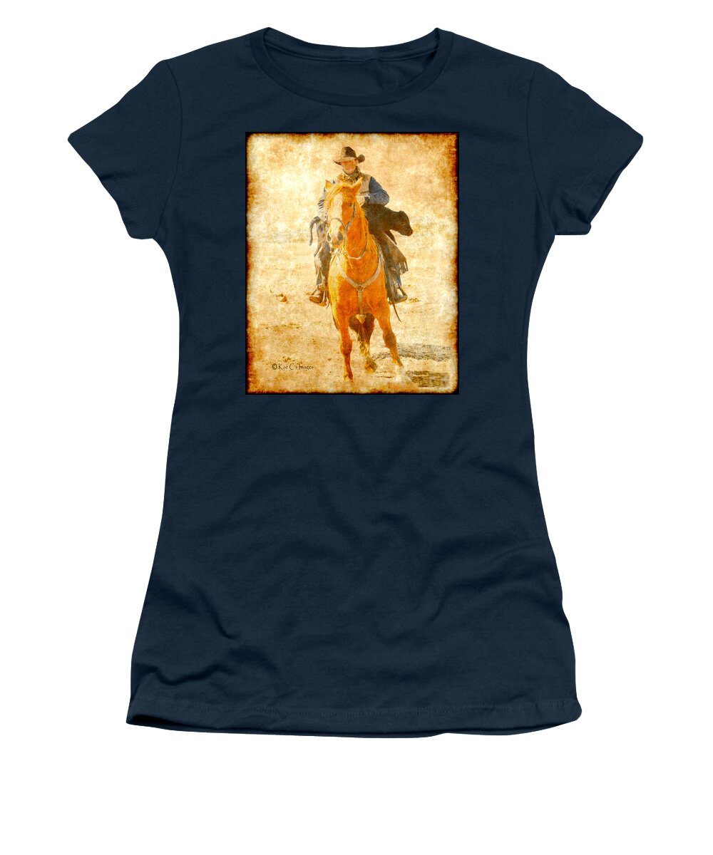 Cowboy Women's T-Shirt featuring the mixed media Cowboy Helps Calf by Kae Cheatham