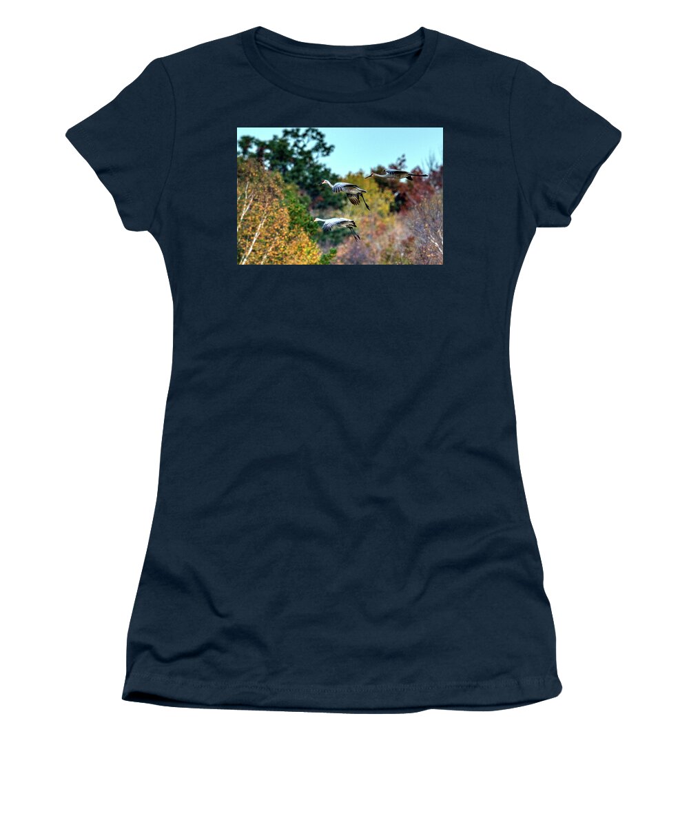 Nature Women's T-Shirt featuring the photograph Cranes in Fall by Paul Freidlund