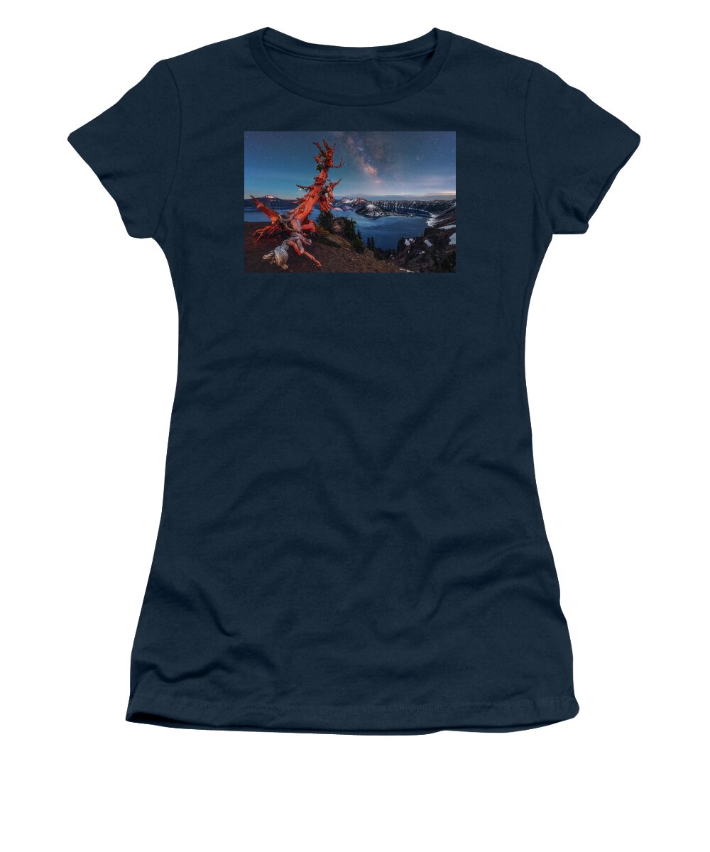 Crater Lake Women's T-Shirt featuring the photograph Crater Lake Milky Way by Darren White