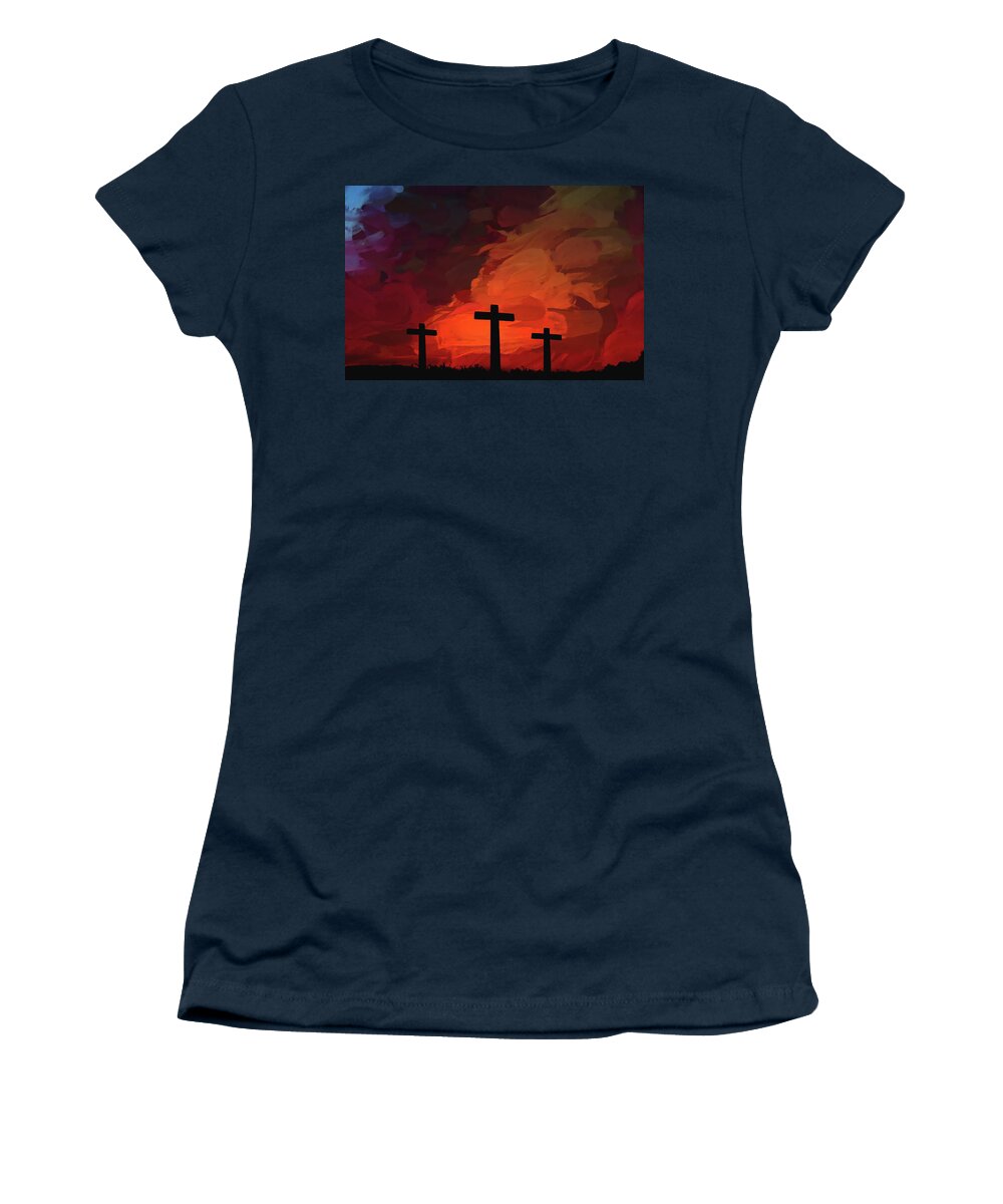 Crosses Of Calvary Women's T-Shirt featuring the mixed media Crosses Of Calvary by Movie Poster Prints