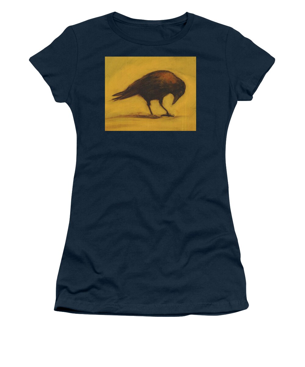 Crow Women's T-Shirt featuring the painting Crow 11 cropped version by David Ladmore