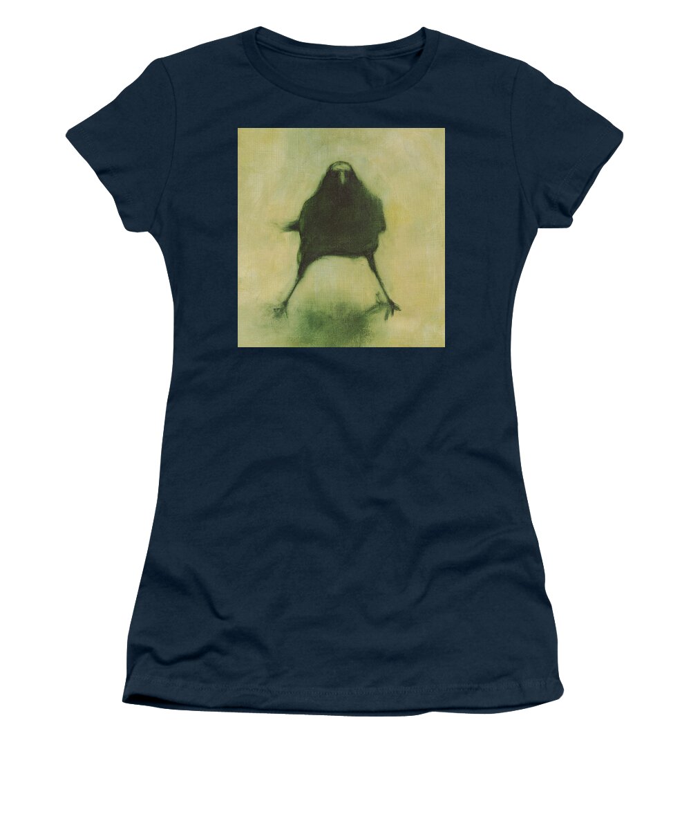 Crow Women's T-Shirt featuring the painting Crow 6 cropped version by David Ladmore