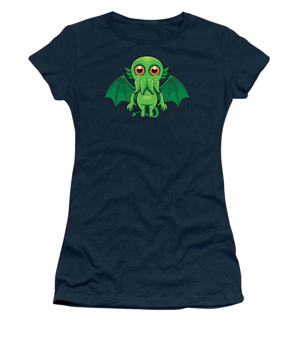 Cthulhu Women's T-Shirt featuring the digital art Cute Green Cthulhu Monster by John Schwegel