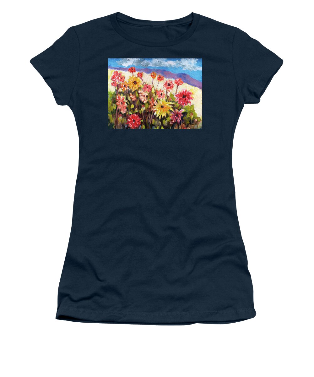 Dahlia Women's T-Shirt featuring the painting Dahlia Field by Mike Bergen