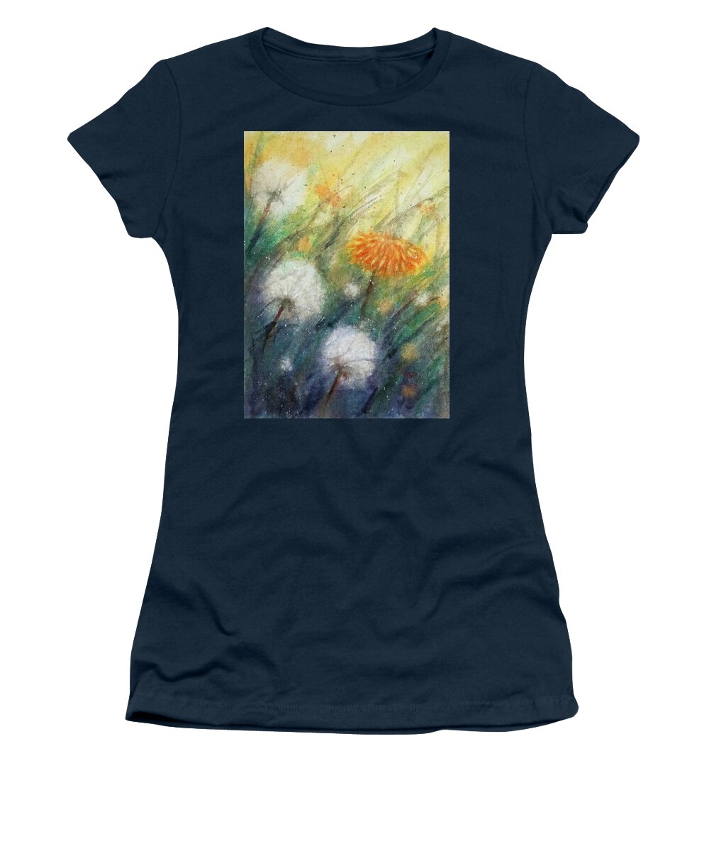 Dandelion Women's T-Shirt featuring the painting Dandelion Fluff by Rebecca Davis