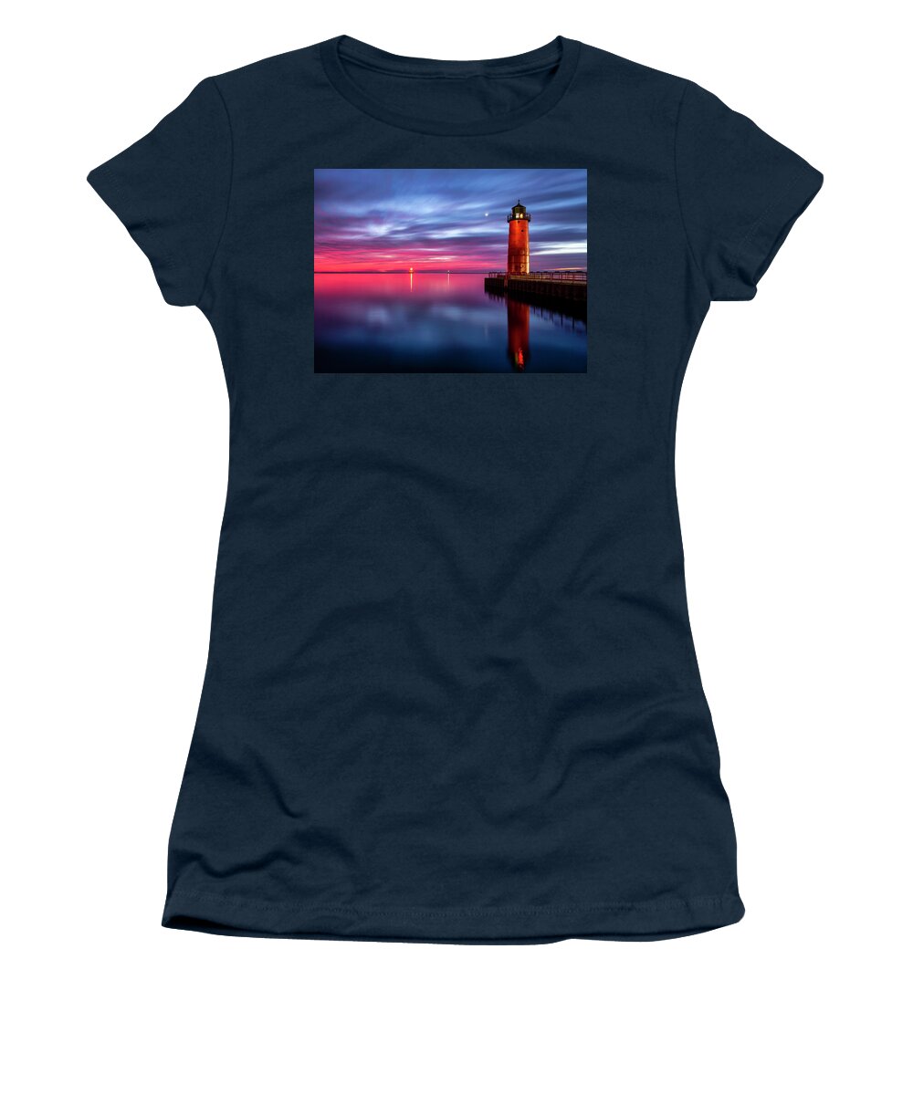 Red Lighthouse Women's T-Shirt featuring the photograph Darkness Before the Dawn by Kristine Hinrichs