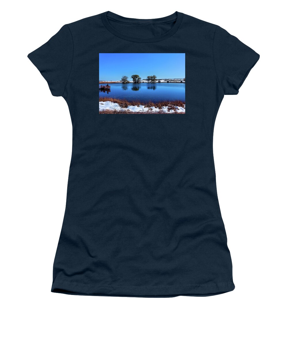 Fishing Lake Women's T-Shirt featuring the photograph Day at the lake RP by Cathy Anderson