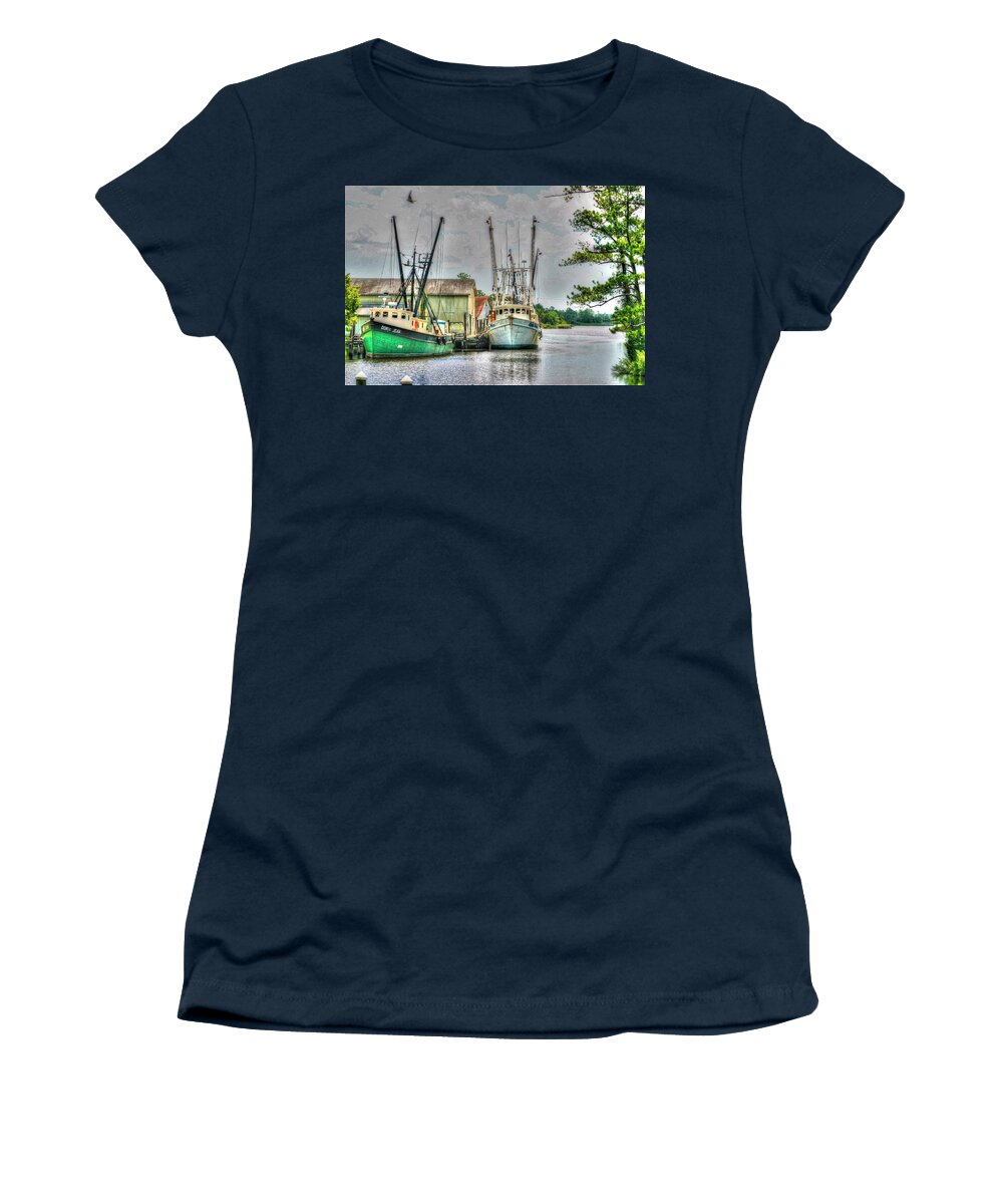 Shrimp Boats Women's T-Shirt featuring the photograph Days End by John Handfield