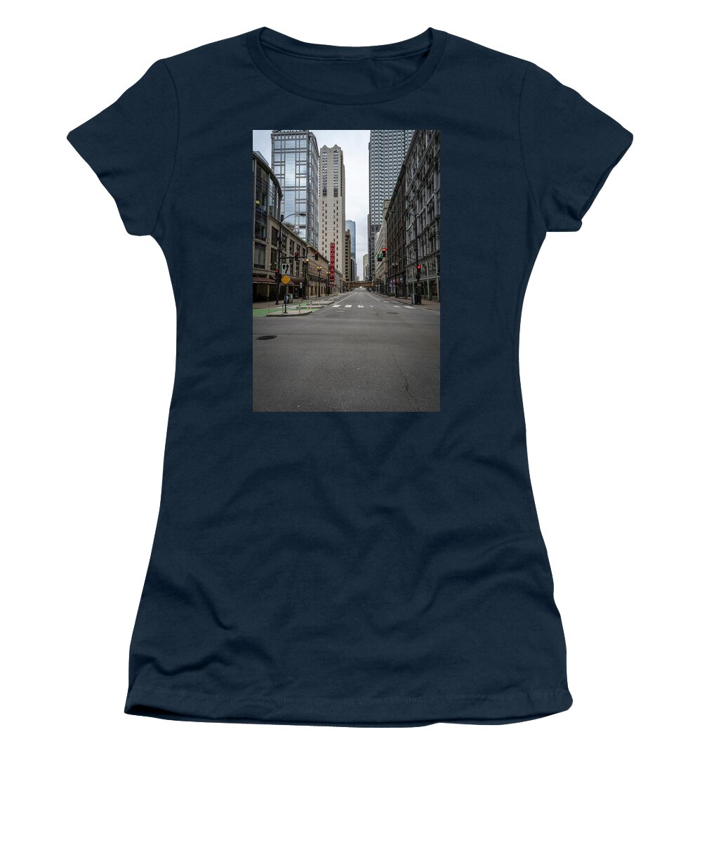 Chicago Women's T-Shirt featuring the photograph Dearborn St and the Goodman by Laura Hedien