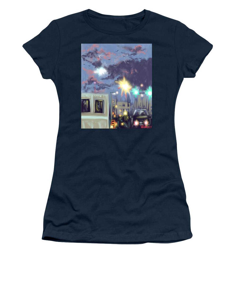 December Women's T-Shirt featuring the digital art December Twilight by Angela Weddle
