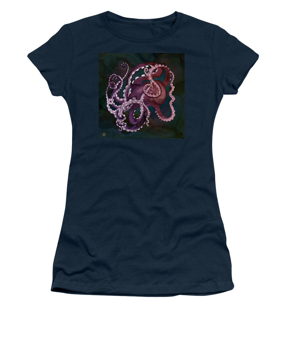 Deep Ocean Women's T-Shirt featuring the digital art Deep Sea Purple Octopus by Andreea Dumez