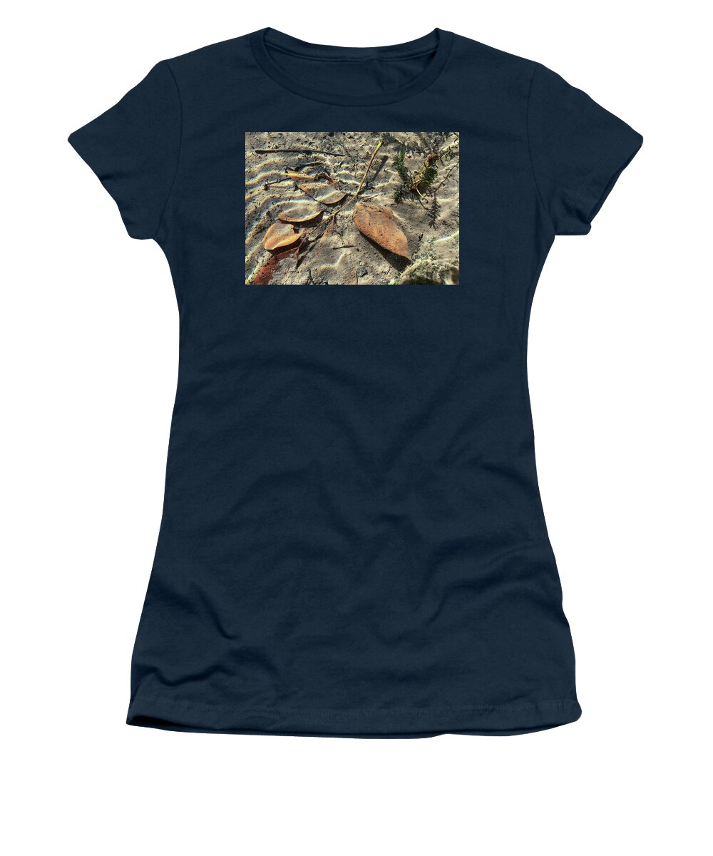 Stone Women's T-Shirt featuring the photograph Delaware River Underwater Landscape Leaves by Amelia Pearn