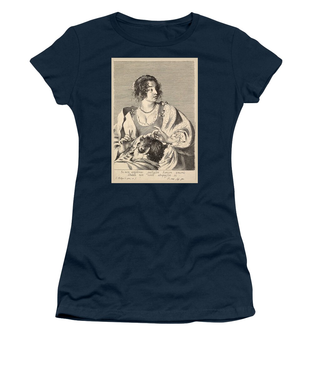 Claude Mellan Women's T-Shirt featuring the drawing Delilah Cutting Samson's Hair by Claude Mellan