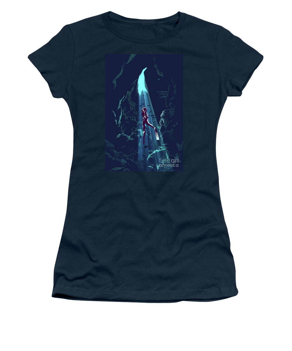Cinote Women's T-Shirt featuring the digital art Diver resurfaces by Sassan Filsoof