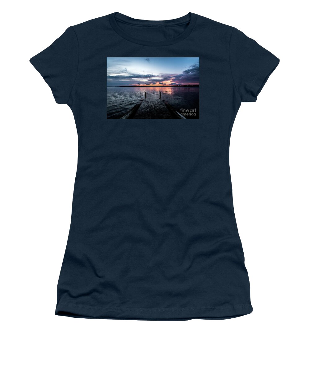 Sunset Women's T-Shirt featuring the photograph Dockside Sunset by Beachtown Views