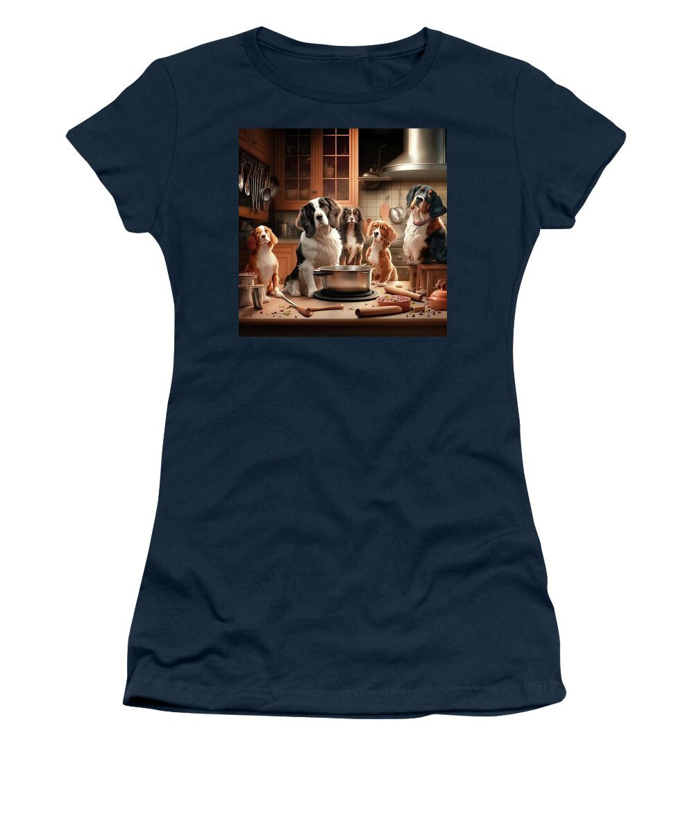 Dogs Women's T-Shirt featuring the digital art Dogs in the Kitchen 01 by Matthias Hauser