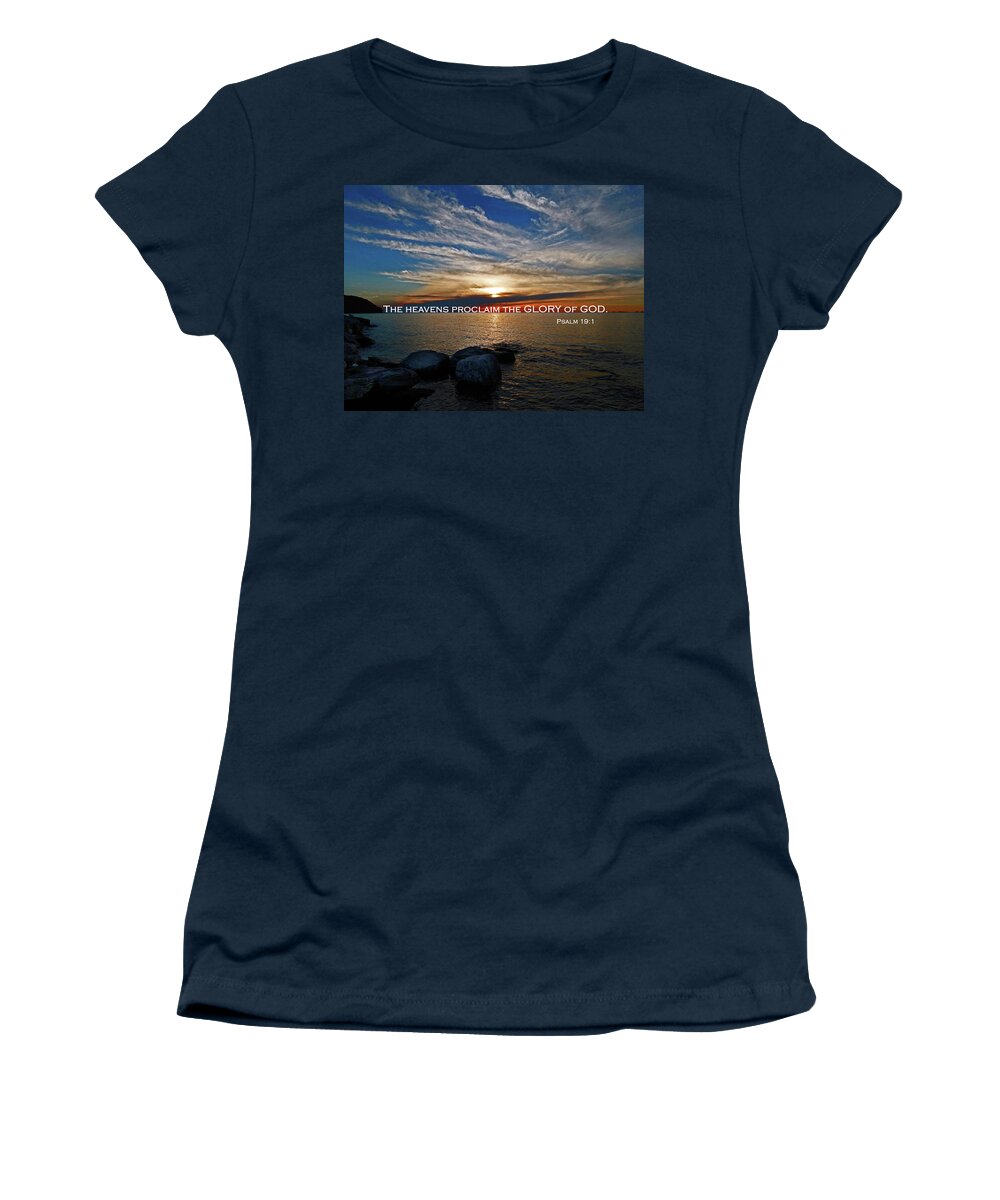 Door County Women's T-Shirt featuring the photograph Door County Sunset - Psalm 19 by David T Wilkinson