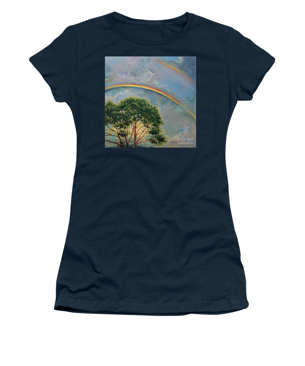 Rainbow Women's T-Shirt featuring the painting Double Rainbow by Merana Cadorette
