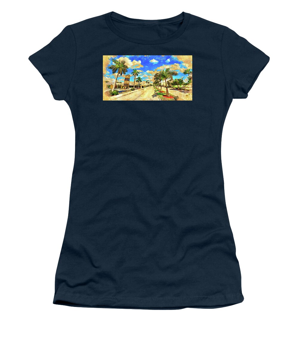 Cape Coral Women's T-Shirt featuring the digital art Downtown Cape Coral - digital painting with vintage look by Nicko Prints