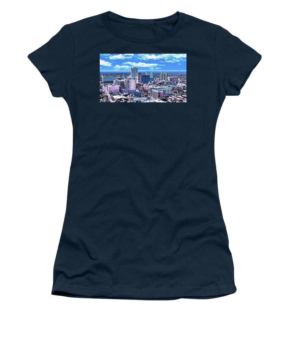 Tallahassee Women's T-Shirt featuring the digital art Downtown Tallahassee, Florida - impressionist painting by Nicko Prints
