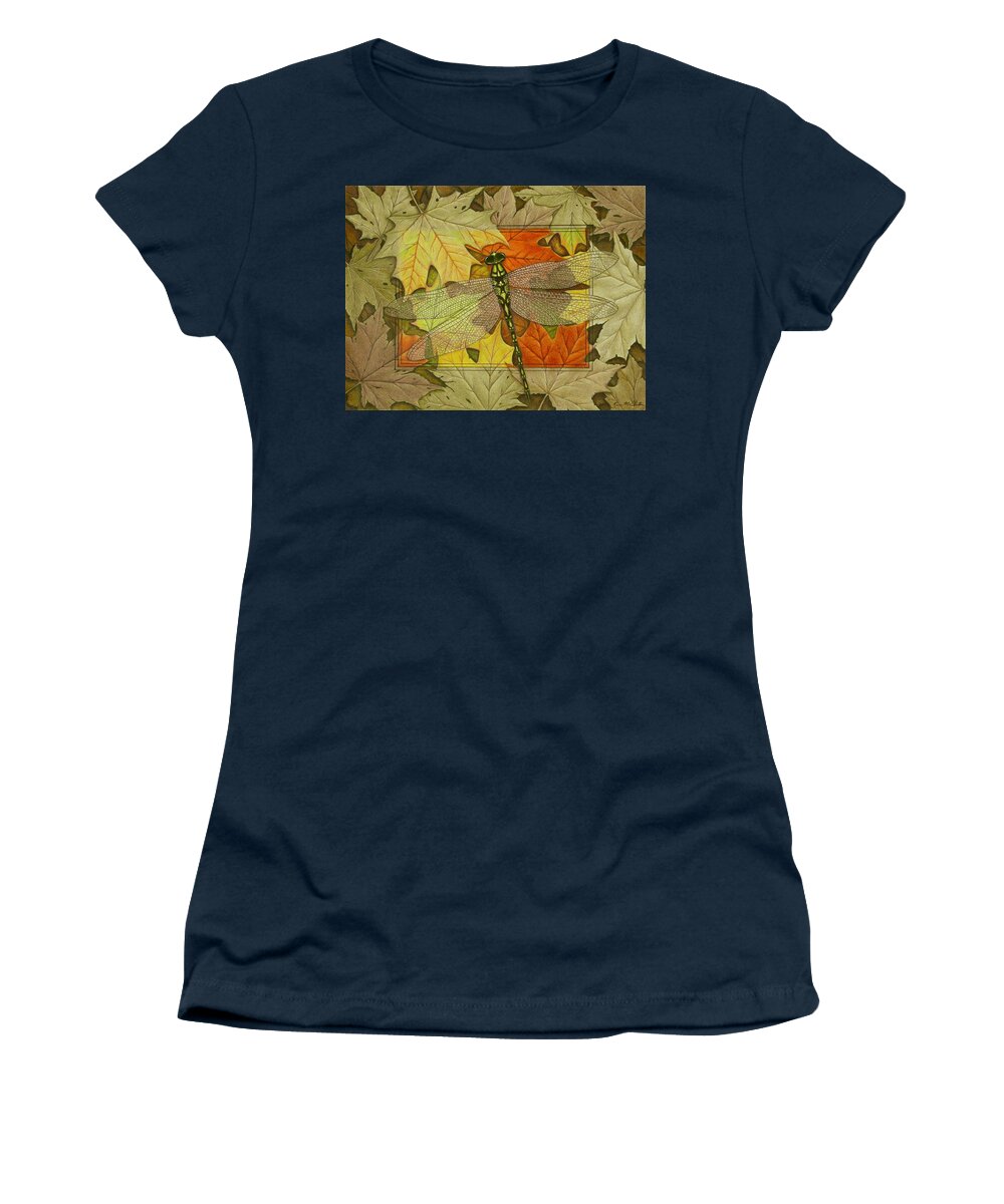Kim Mcclinton Women's T-Shirt featuring the drawing Dragonfly Fall by Kim McClinton