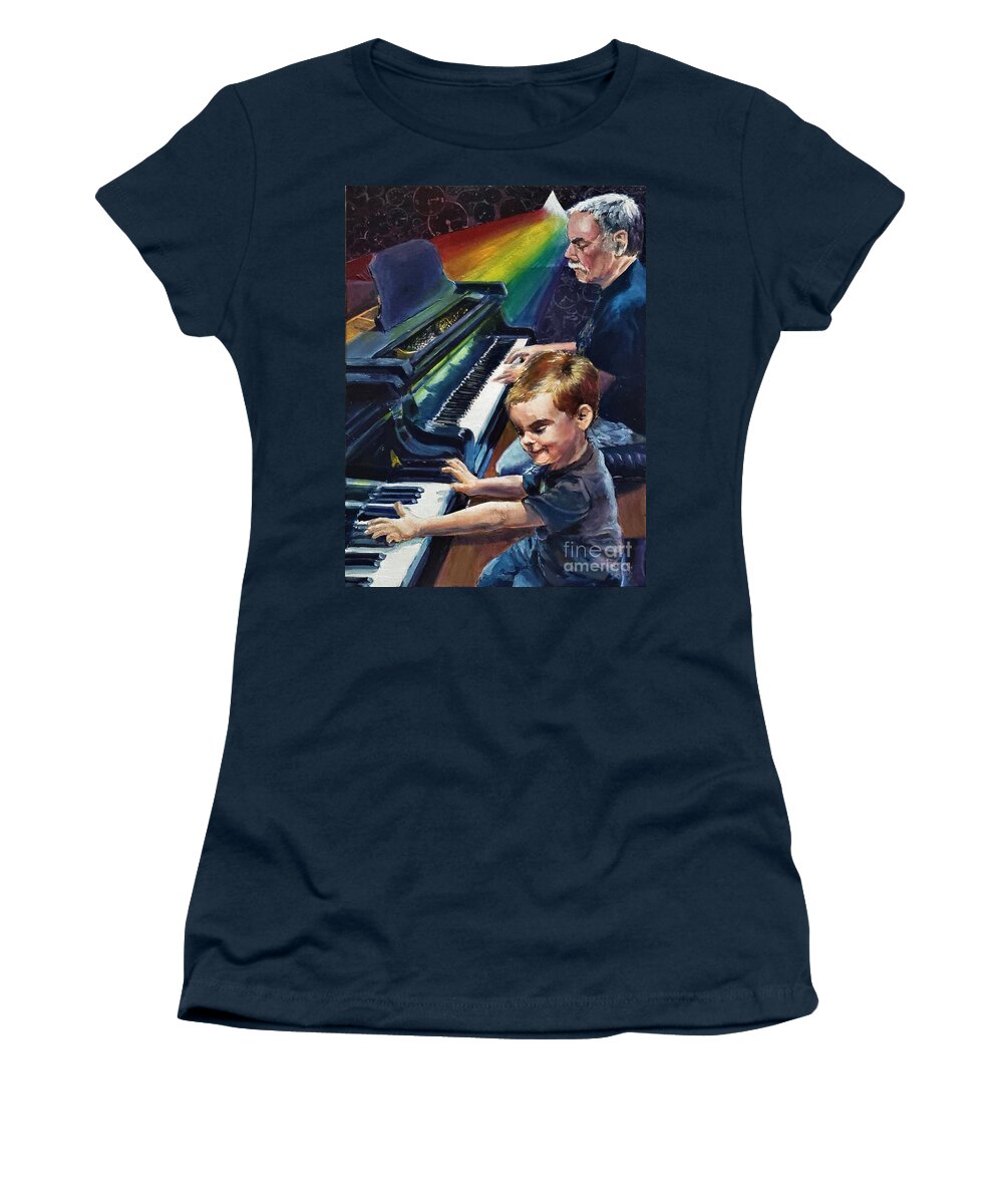 Duet Women's T-Shirt featuring the painting Duet, a moment in Time by Merana Cadorette
