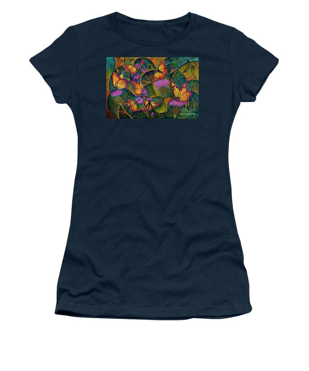 Butterflies Women's T-Shirt featuring the painting Dynamic Monarchs by Ricardo Chavez-Mendez