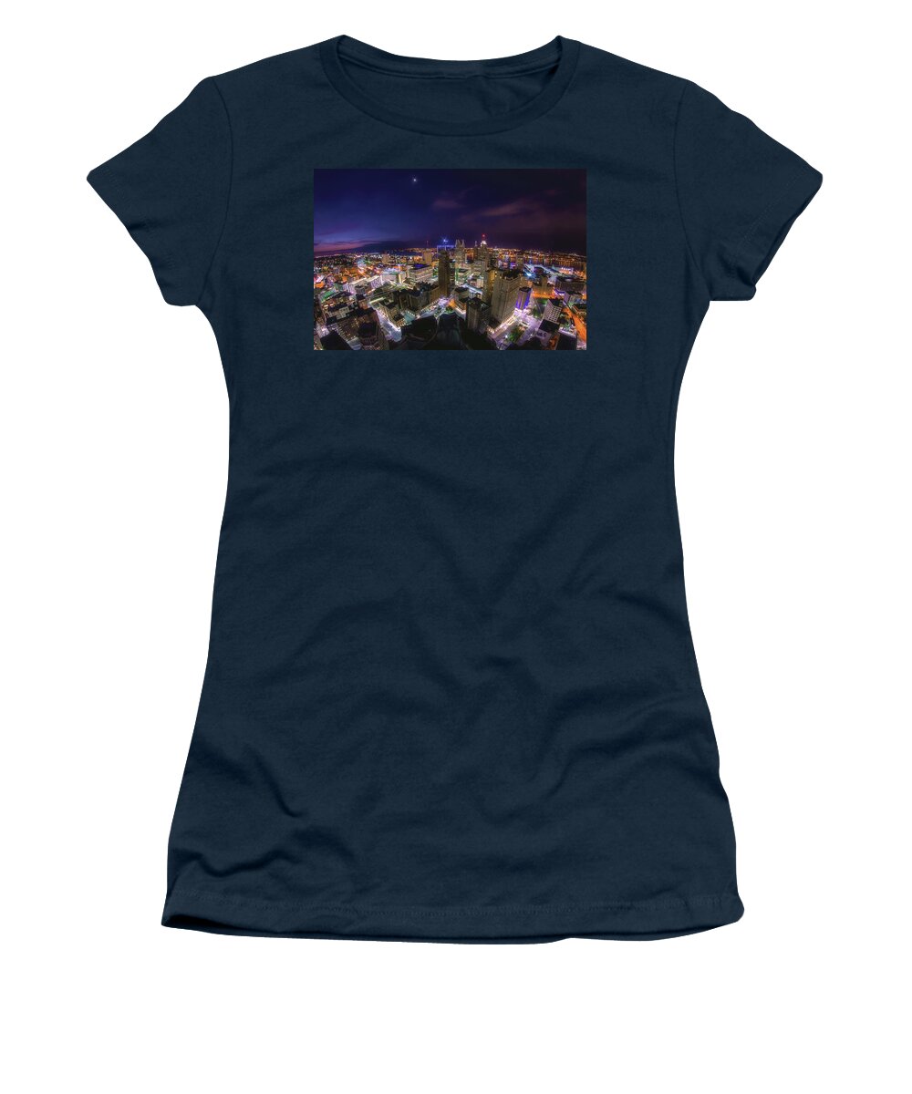 Detroit Women's T-Shirt featuring the photograph Early morning panorama of downtown Detroit by Jay Smith
