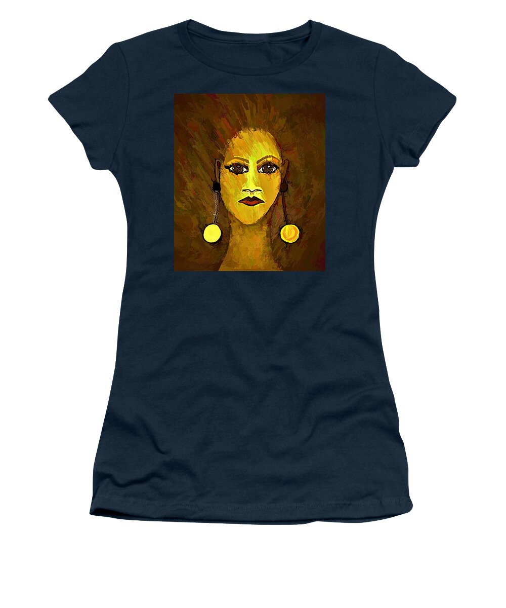 Portrait Women's T-Shirt featuring the painting Earringed Woman Sepia by Joan Stratton